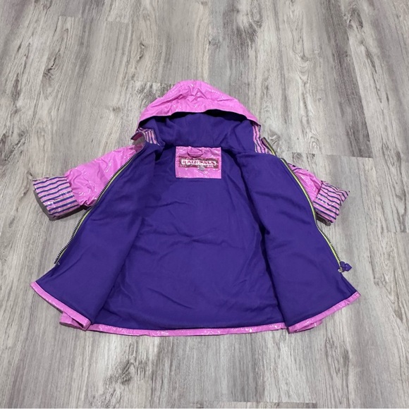 Rainpals Fleece Lined Pink and Purple Hooded Rain Jacket Girls Size 2 - Picture 6 of 8